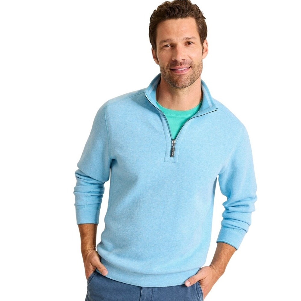 Tommy Bahama Mens Coastal Shores Pullover Sweater Quarter Zip‎ Small Blue